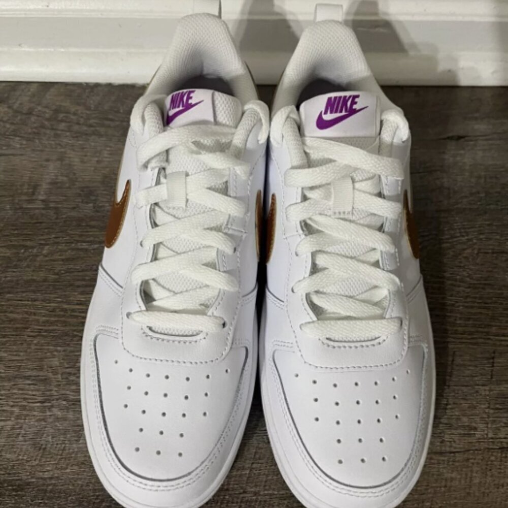 Nike Court Borough Low 2 SE GS White Metallic Copper Sz 7Y/Women 8.5 DQ5979-100‍ - Picture 3 of 10